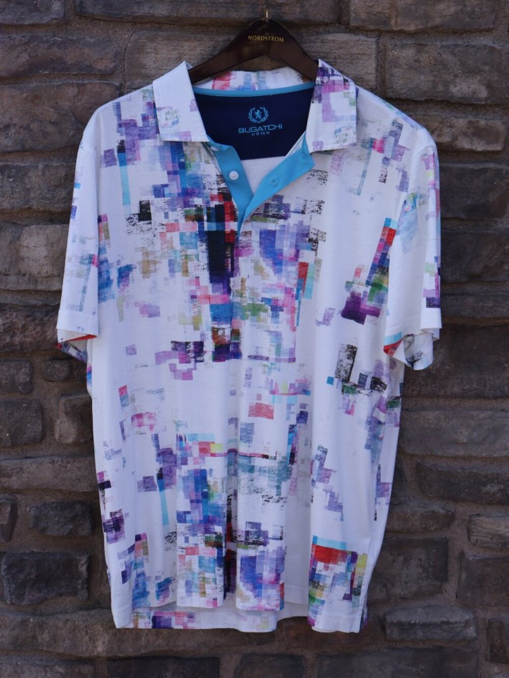 Bugatchi Uomo Multicolor Abstract Print Mercerized Cotton Polo